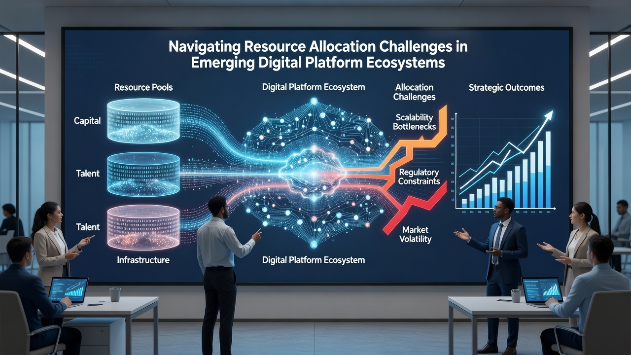 Team analyzing allocation metrics on multiple screens within a digital platform operations center